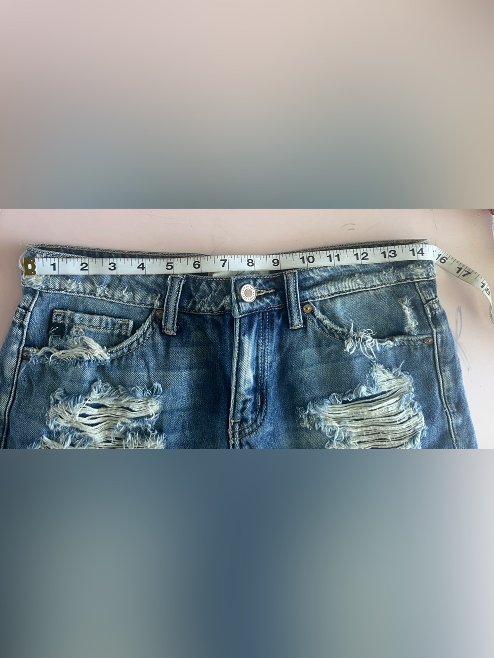 KanCan Mid Rise Boyfriend Denim Shorts Size S 29in Heavy Distress Frayed Hem - Picture 12 of 12